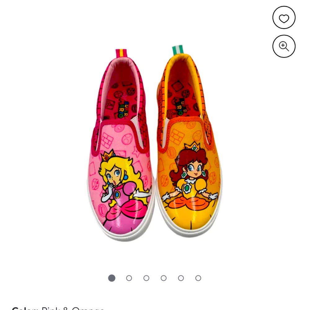 Nintendo Mario Girls Princess Peach & Daisy Slip-On Sneakers Sz 1 and 2